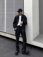 Men Jeans Hiphop Rivet Stitching Jeans Men Straight-Leg Pants